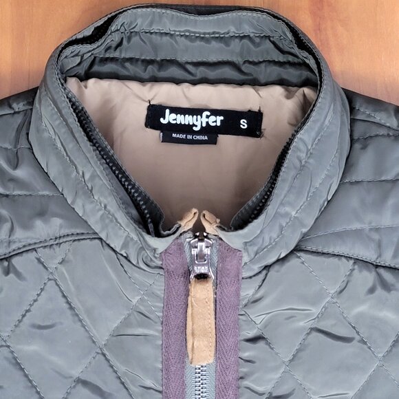 Jennyfer Women's Quilted Army Green Jacket Camel Piping - S - Picture 14 of 15